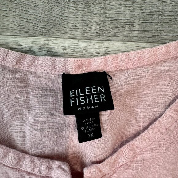 Eileen Fisher pink 100% linen 3/4 sleeve button down tunic size 2X L26 - Picture 2 of 7